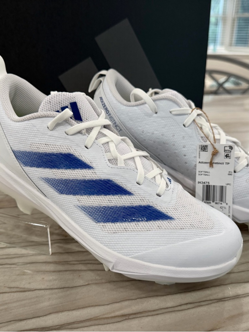 Adidas Women’s White and Blue Softball Cleats - Adizero Instinct TPU